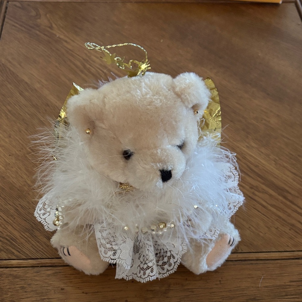 Charming Plush Teddy Bear with Gold and White Details
